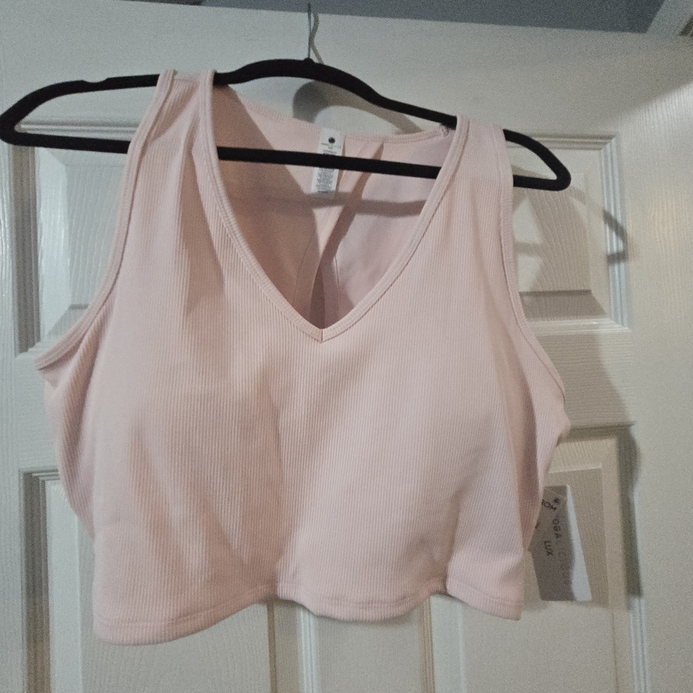 Yogalicious Pink Ribbed V-Neck Crop Top Sports Bra w/ built-in Pads